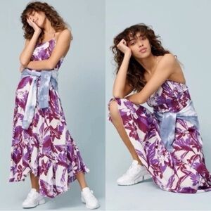 Free People Intimately Heat Wave Smocked floral Maxi Dress ruffle sizes Large 💜